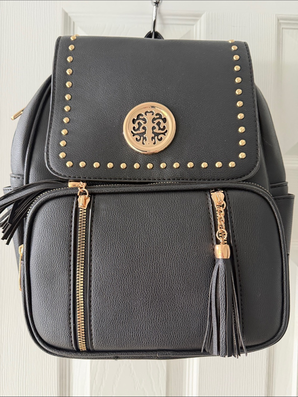 Black Gold-Accent Backpack — Luxury Stud Detail - Picture 2 of 4